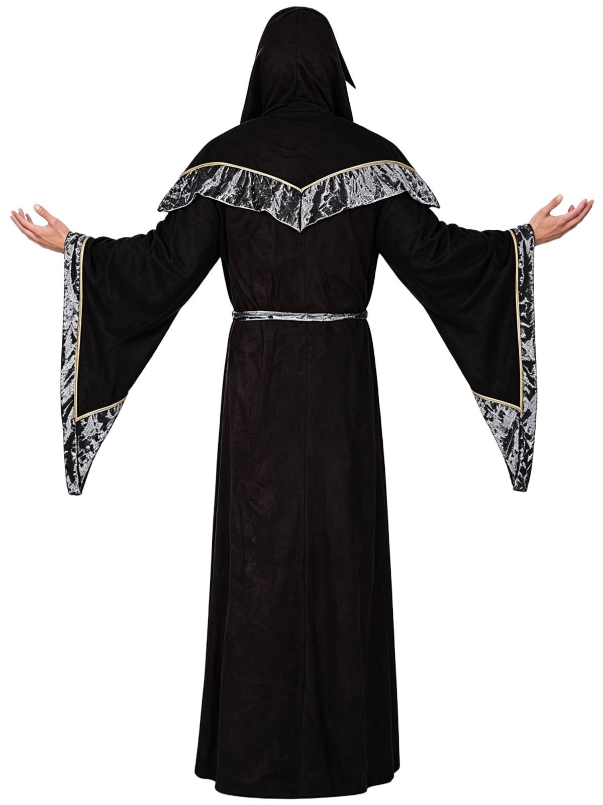 Disfraz místico de mago con capucha para hombre (negro, 3XL)