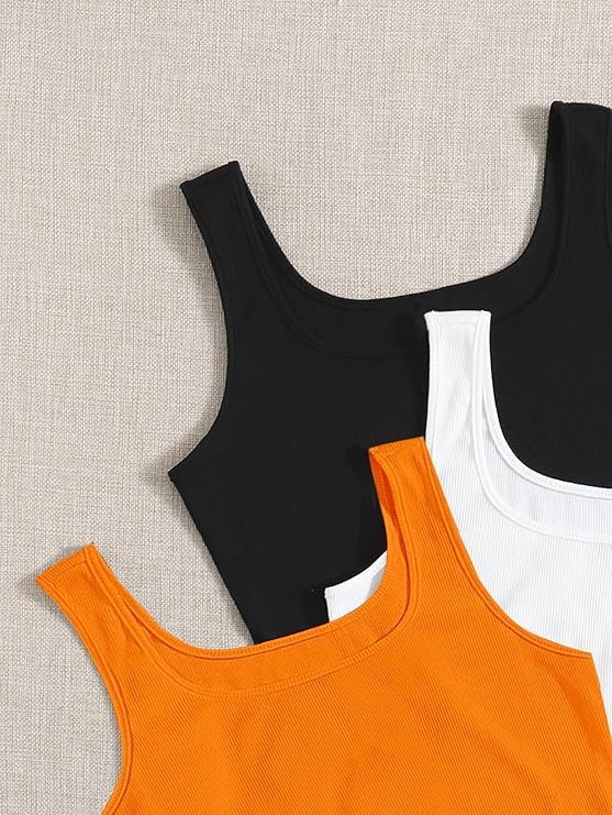Image of Toochki Women's Knitted Sleeveless Solid Sqaure Neck Ribbed Tank & Crop Tops (Pack of 3)