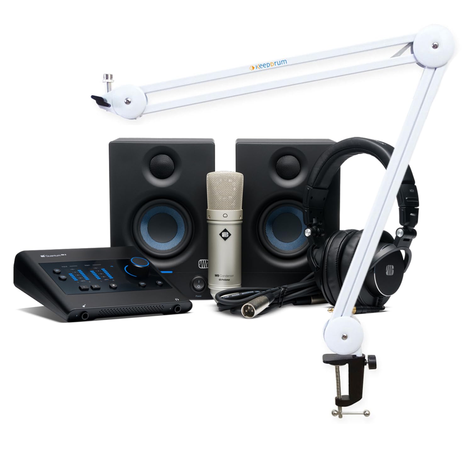 Presonus Quantum ES Ultimate Bundle Recording zestaw ze statywem keepdrum ramię przegubowe, biały