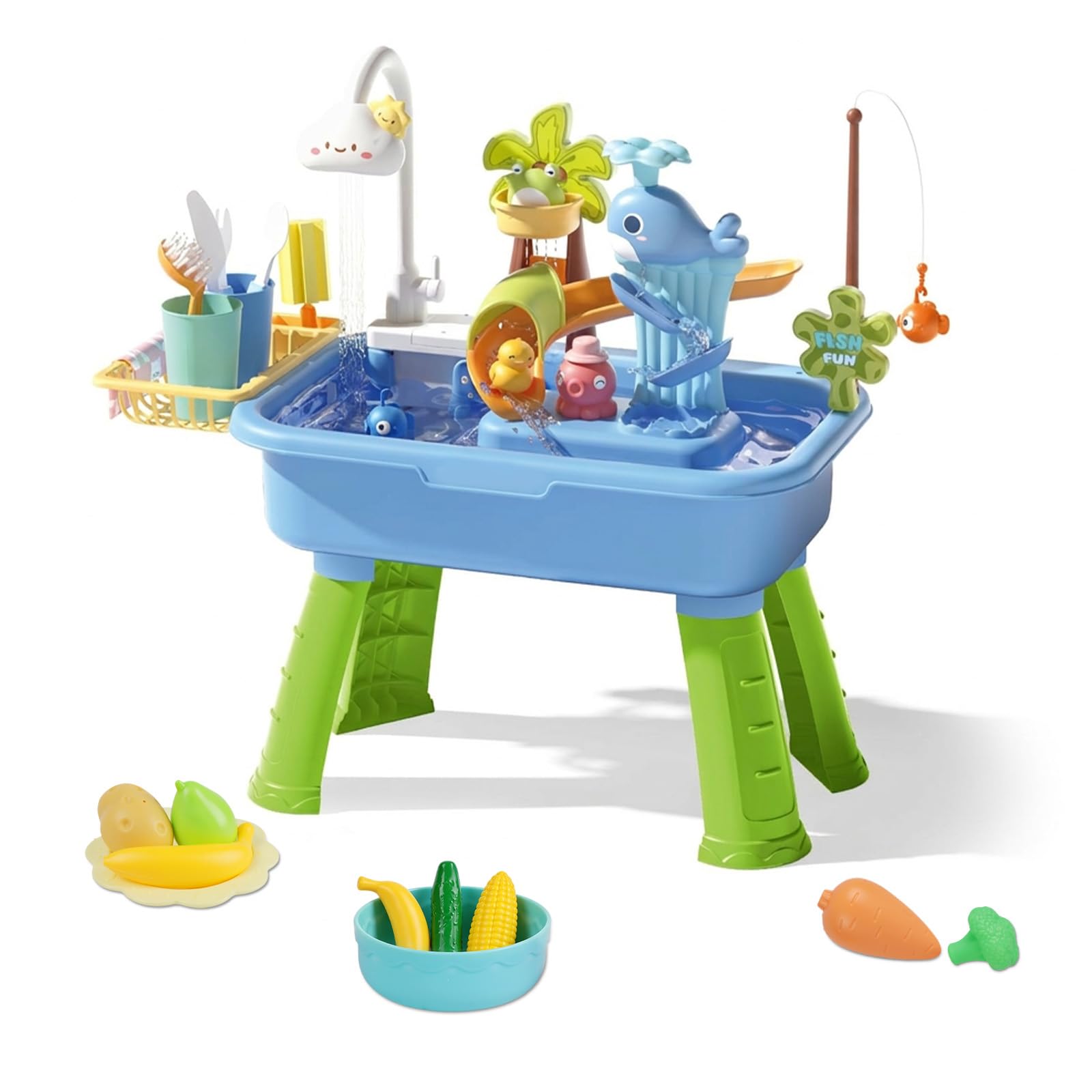 Noaya Kids Play Sink with Running Water - 43Pcs Play Kitchens Water Play Toys Set, Kids Pretend Role Play Toys, Birthday Christmas Party Gifts for Boy Girl Age 3 4 5 6 Years Old, Blue