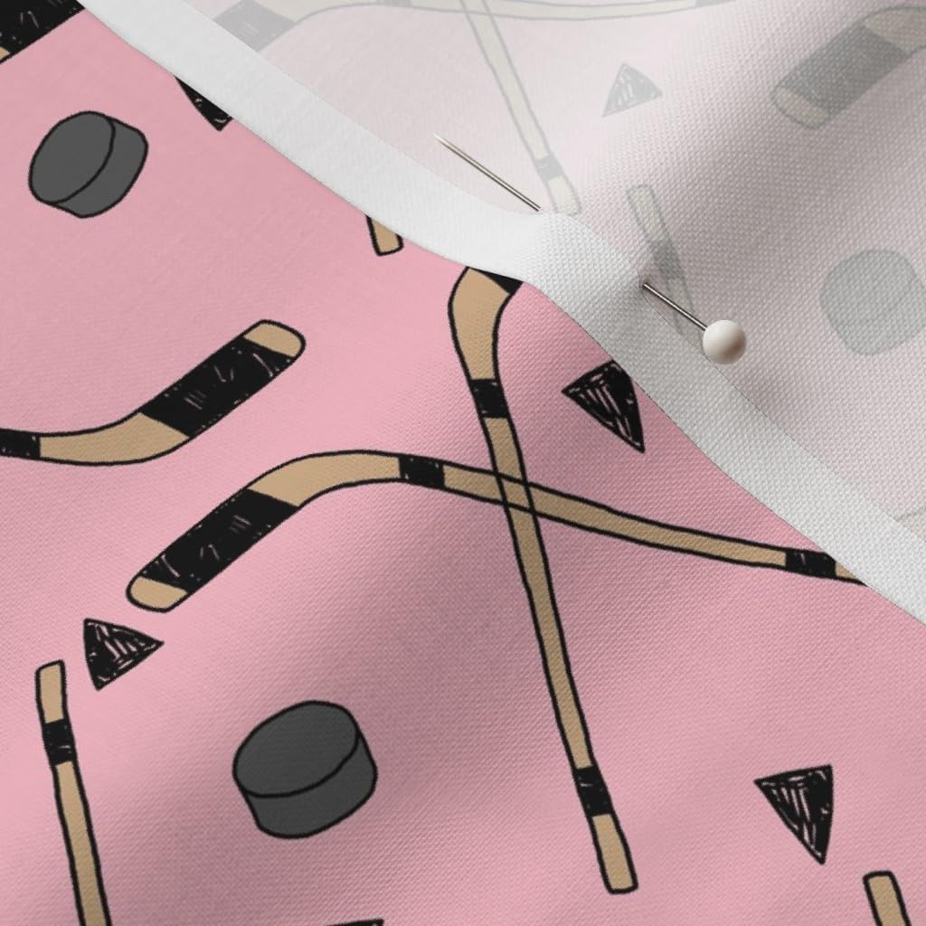 Spoonflower Fabric - Hockey Sports Sport Ice Kids Pink Sticks Outdoor Exercise Printed on Petal Signature Cotton Fabric by The Yard - Sewing Quilting Apparel Crafts Decor