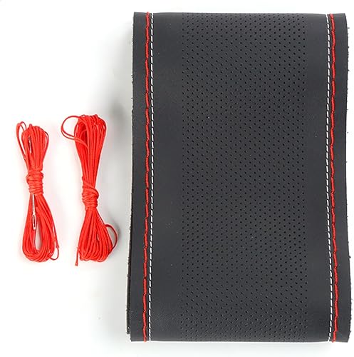 Pack-1 Funda de volante de cuero, Universal antideslizante para coser, Protector de rueda de coche DIY con aguja e hilo para la mayoría de coches,