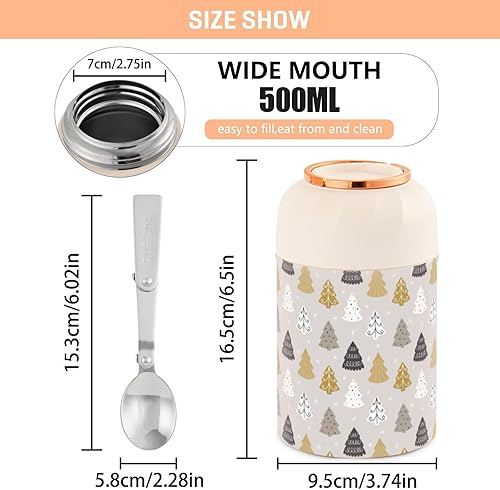 Miniatura 3 de Christmas Trees Snowflaks Food Jar with Spoon Stainless Steel Vacuum Insulated Food Container 17 oz Food Flask for Hot Food