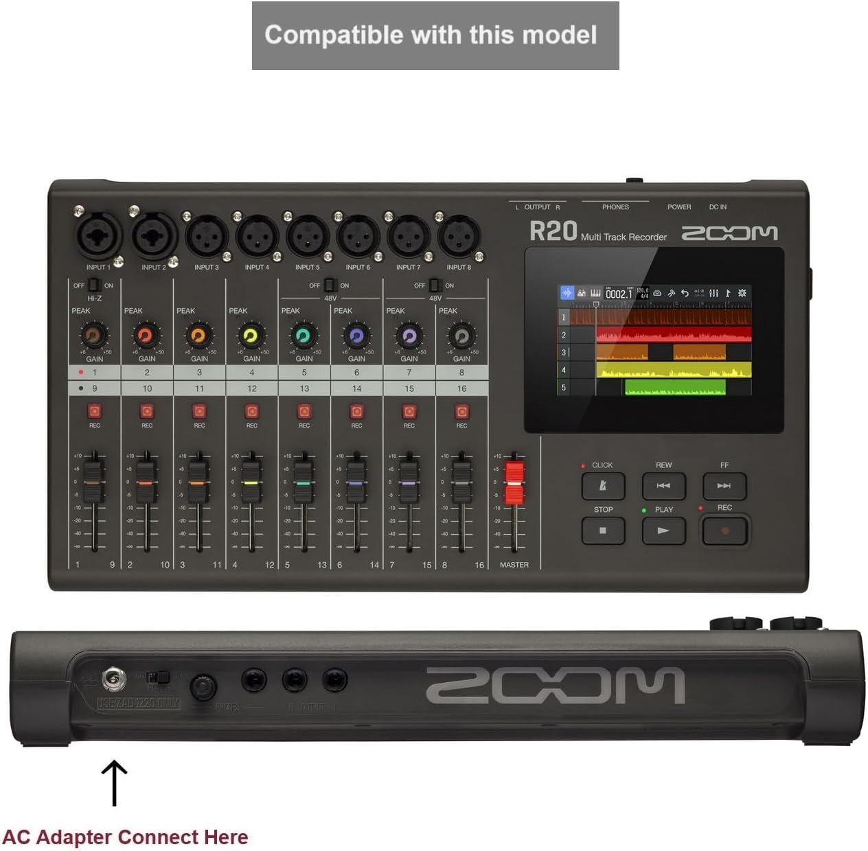 AC Adapter Compatible with Zoom ZAD-1220 Power Supply for R20 Multi-Track Recorder
