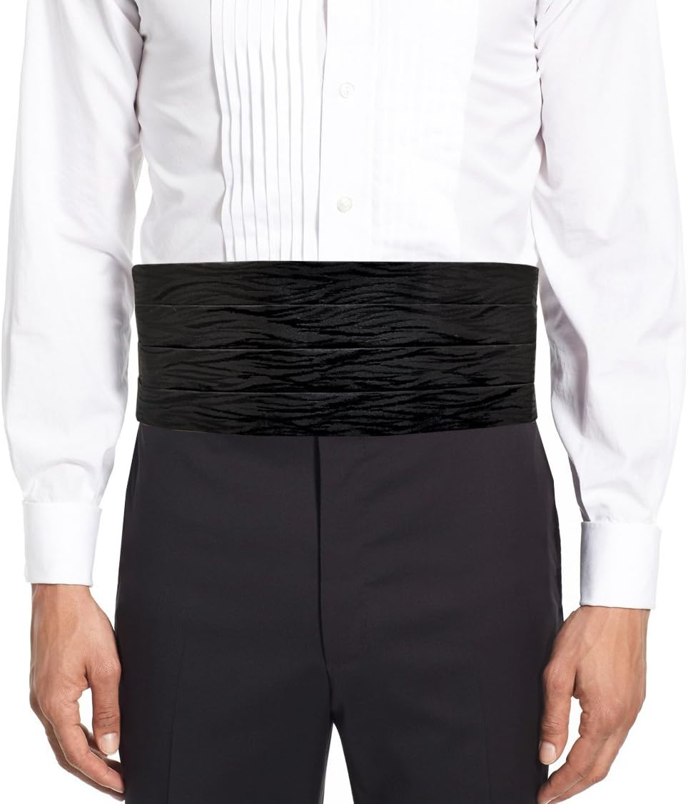 Made in Italy Men's Black Zebra Cummerbund Tuxedo Belt, 4 Folded, Silk