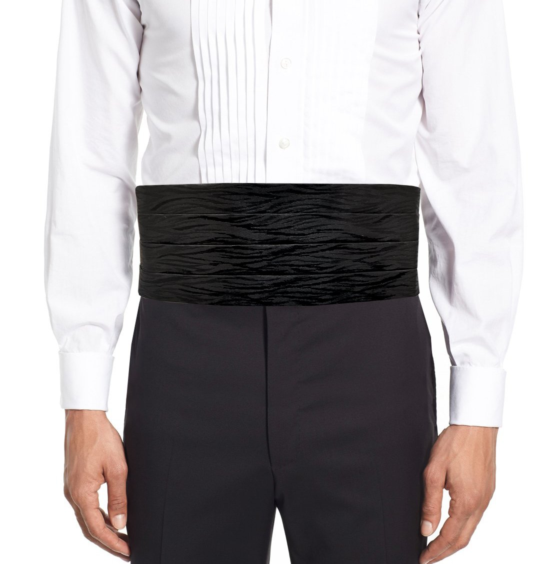 Remo Sartori Made in Italy Men's Black Zebra Cummerbund Tuxedo Belt, 4 Folded, Silk (Large: Adjustable from 36'' to 44'')