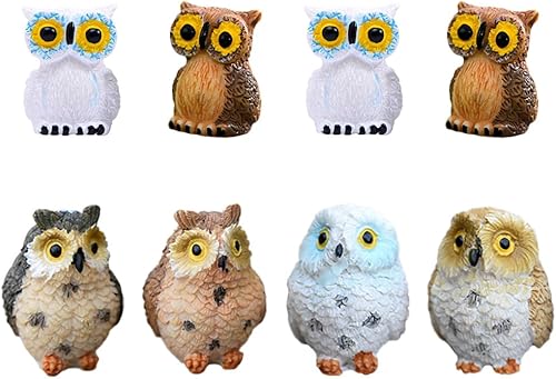 Miniatura 1 de MAOMIA Figuras decorativas de búho en miniatura, 8 piezas, mini búho, jardín, hadas, jardín, jardín, musgo, paisaje, bonsái, manualidades,