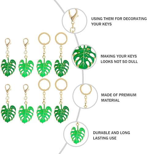 Miniatura 9 de FAVOMOTO - Llavero de hoja de palmera tropical (8 unidades), diseño de hoja verde