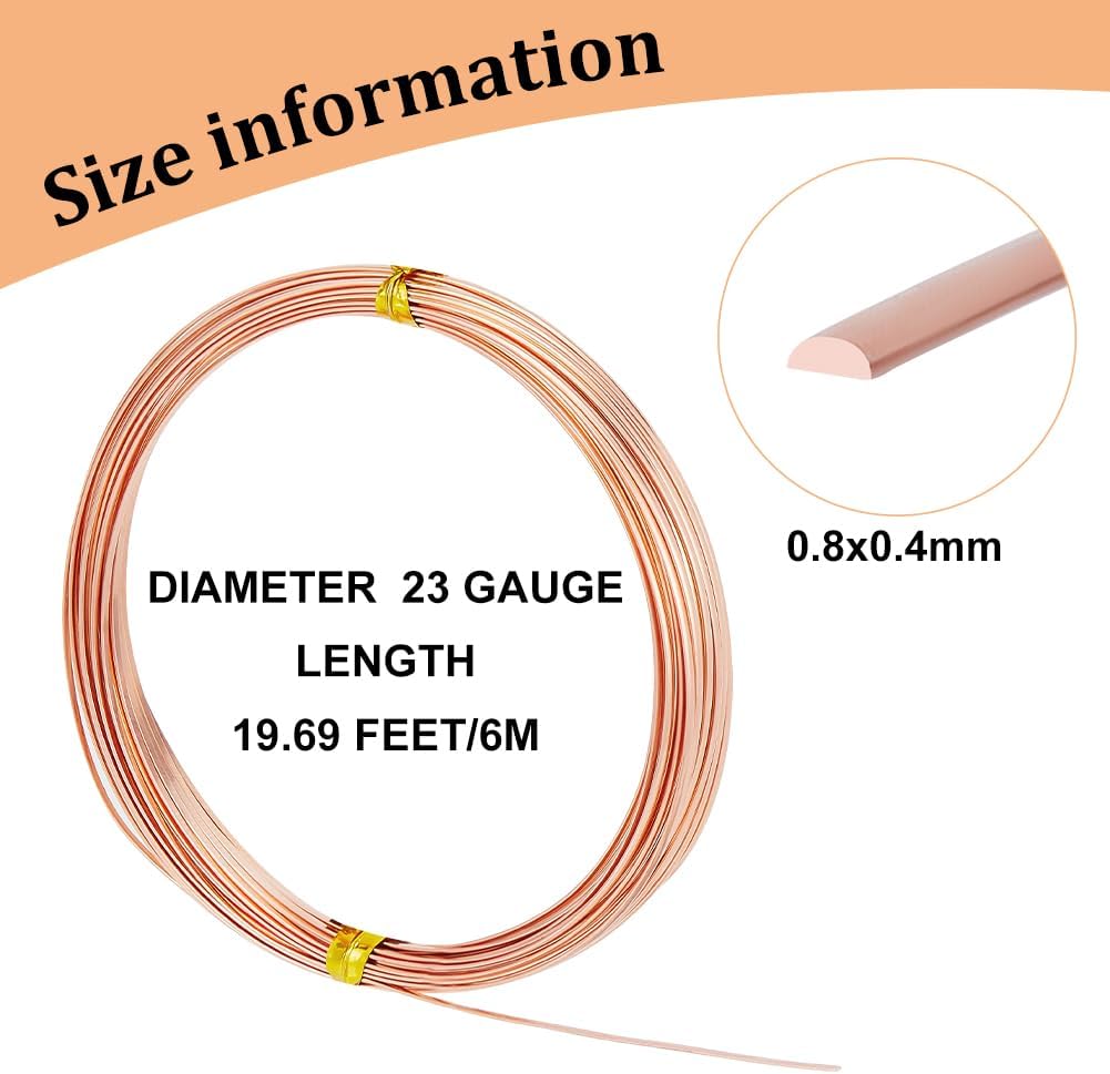 BENECREAT 23 Gauge Half Round Copper Wire - 20FT 0.6mm Bare Beading Wire for Jewelry Making, Crafts, DIY Supplies