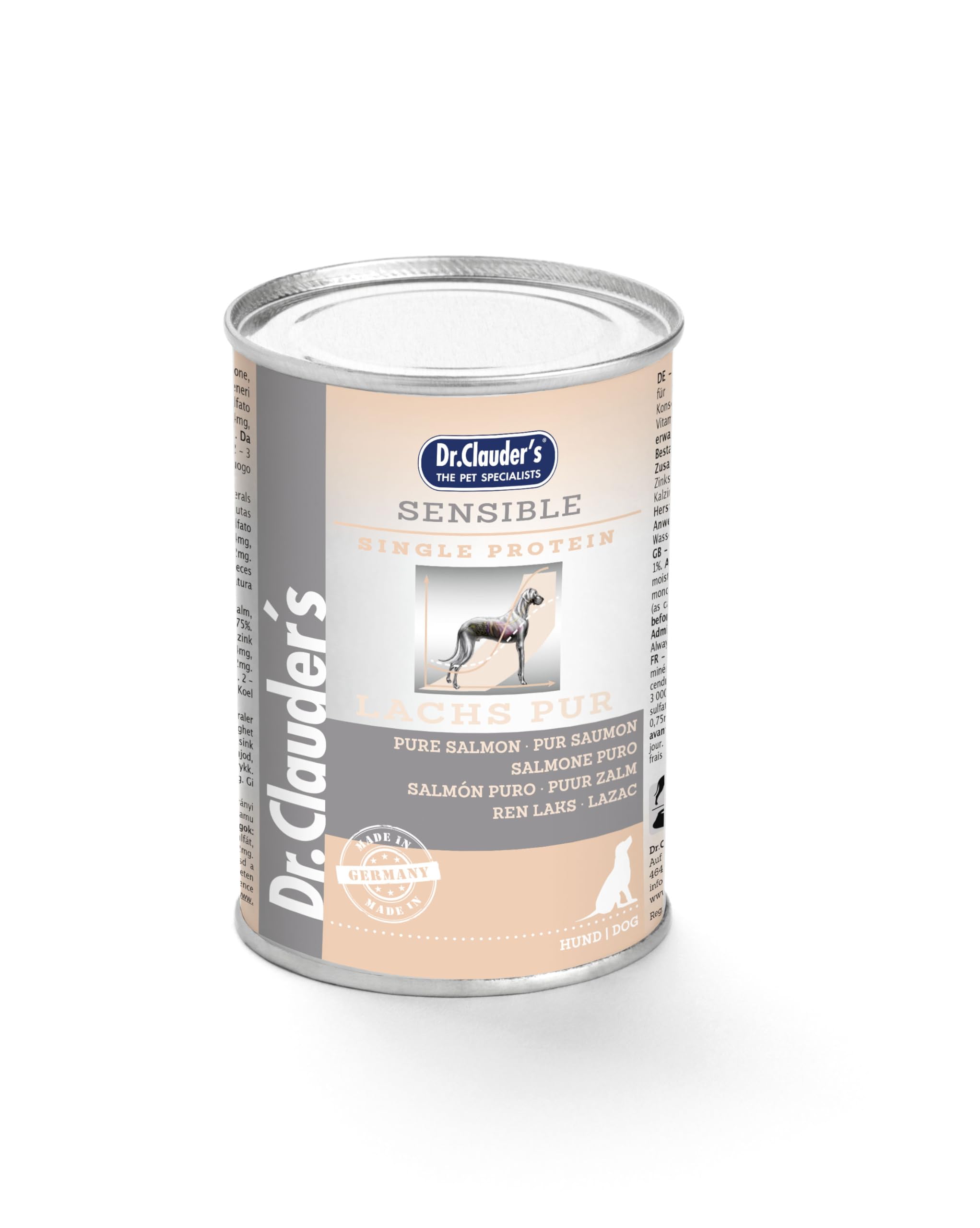 Dr. Clauder's | Cibo umido per cani | Varietà Sensitive Diet | Dieta specifica | Prodotto Super Premium | 6 x 400 gr | (6 x 400 GR, Puro Salmone)