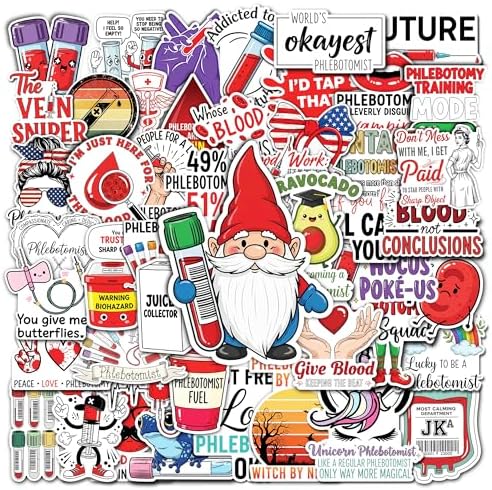 50 Pcs Phlebotomy Stickers Funny Phlebotomist Vinyl Decal Waterpr...