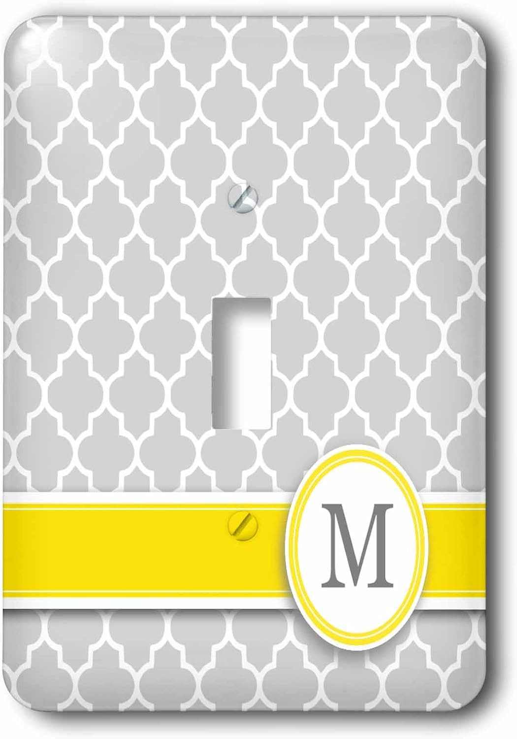 3dRose lsp_154579_1 Your Personal Name Initial Letter M Monogrammed Grey Quatrefoil Pattern Personalized Yellow Gray Light Switch Cover