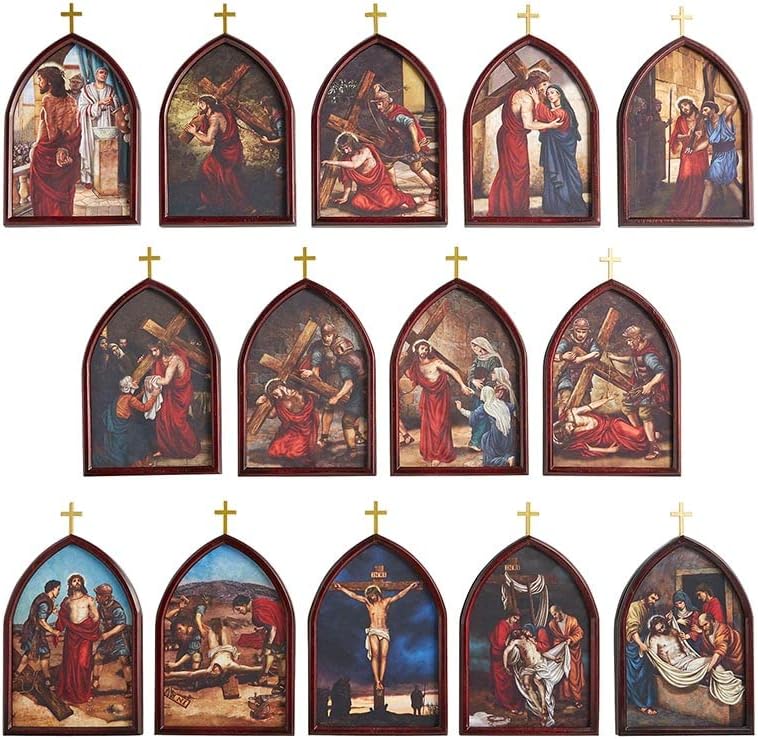 CatholicStore Stations of the Cross Wood Plaque Set, 10" h