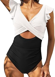 Traje de baño para mujer con cuello de volantes, con cuello en V, para embarazo, color blanco