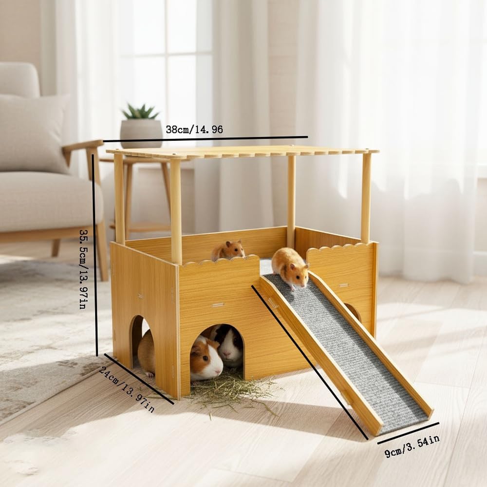 Meerschweinchen Versteck Kleintier Versteck Stabiles Meerschweinchen Tunnel Schloss mit Rampe & Plattform für Chinchilla, Ratte, Hamster, Hase