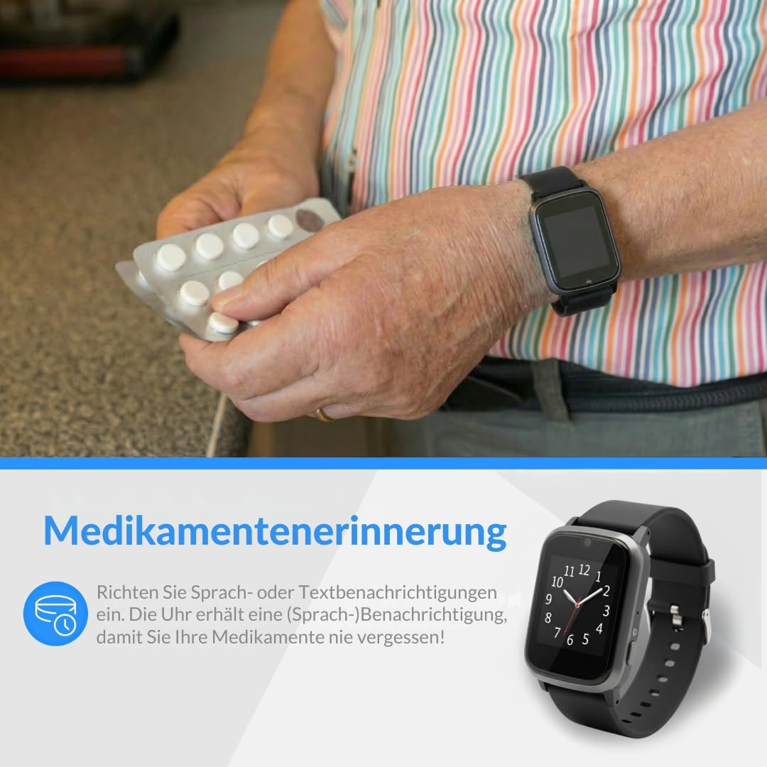 KUUS. S5 Notruf Uhr mit Sturzerkennung - Notrufknopf für Senioren - GPS Tracker Senioren mit Ortung. Senioren Smartwatch mit SIM Karte ohne Handy - Demenz Uhr Hilfsmittel Notfallarmband Erwachsene