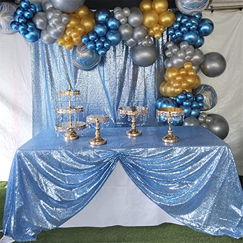 Image of B-COOL Sequin Tablecloth Glitter Rectangle Table Cloth Wedding Party Table Drape Baby Blue Restaurant Kitchen Linen 50x80 inches