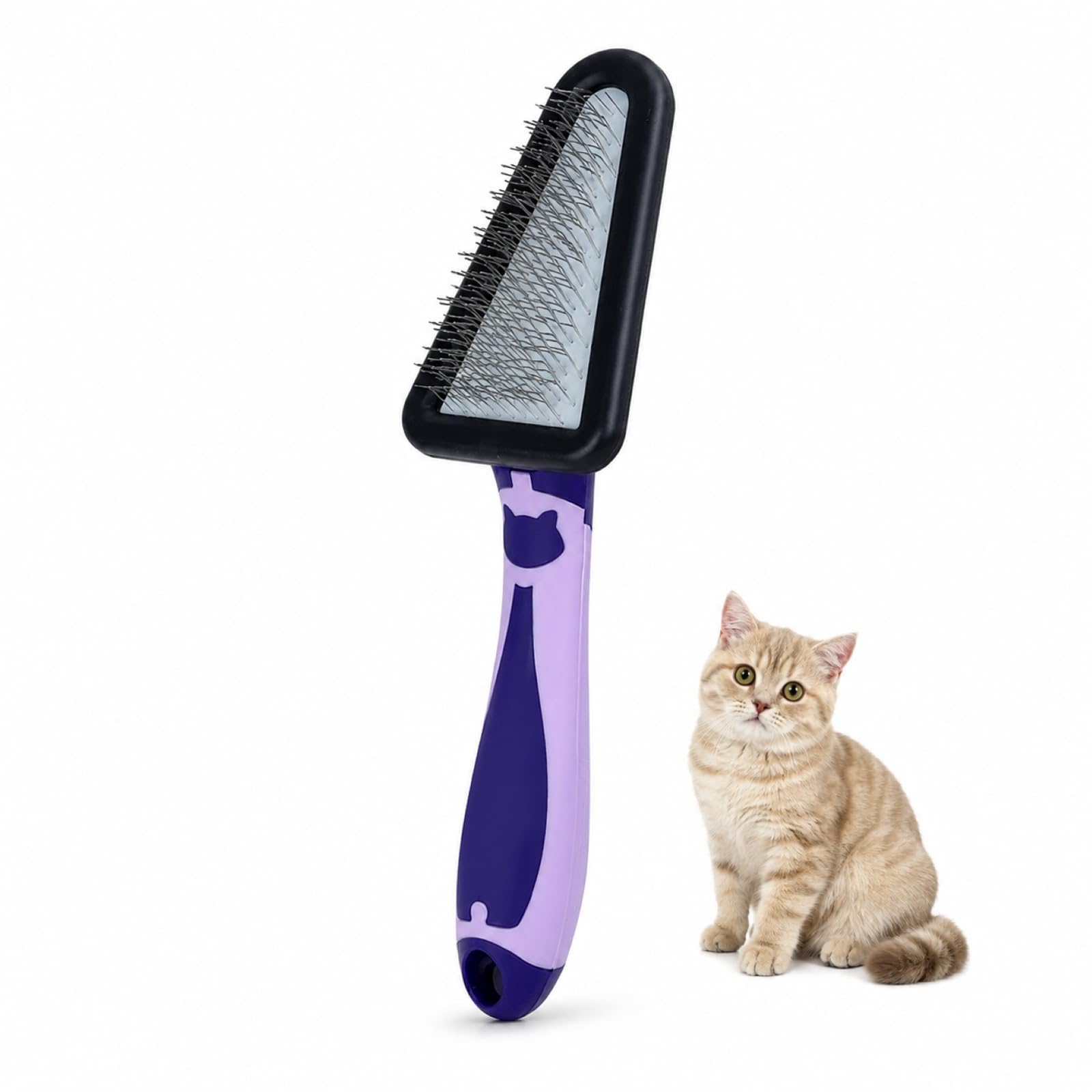 Pet Grooming Triangle Comb for Cats and Dogs, Detangling Shedding Brush for Face, Armpits, Tail, Fur Care, Soft and Durable(Purple)