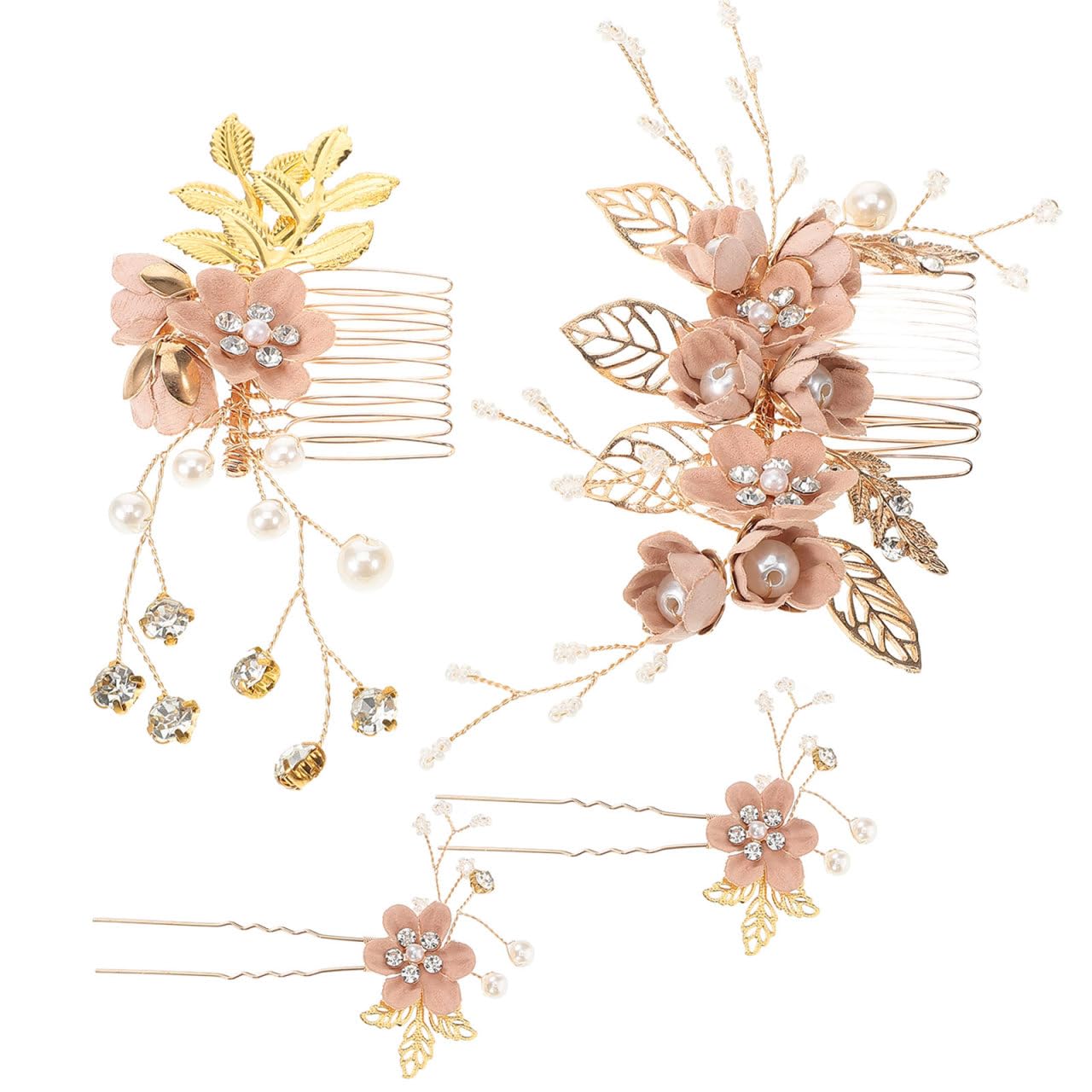 NUOBESTY Bride Hair Clip 4 Pcs Wedding Hair Comb Rhinestones Crystal Floral Bridal Hair Clips Hair Pin Hair Jewelry for Wedding Dress Accessories (Pink) Hair Combs