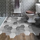 Hexagonal Floor Tile Stickers Non-Slip Gray Decal Peel and Stick for Kitchen Bedroom Bathroom Balcony, Waterproof Vinyl