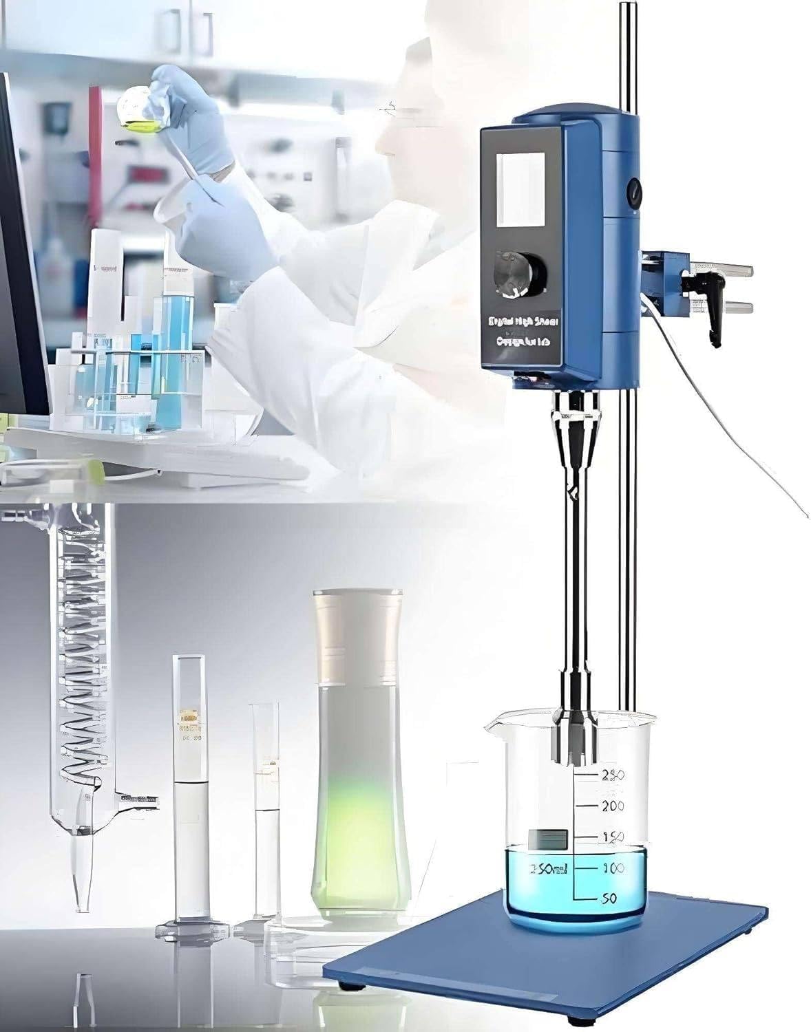 500 W Laboratory High Speed Dispersing Homogenizer, 2000-28000RPM High Shear Lab Mixer Emulsification Machine, Digital Display Blender, for Cosmetics/Food Industry 12G