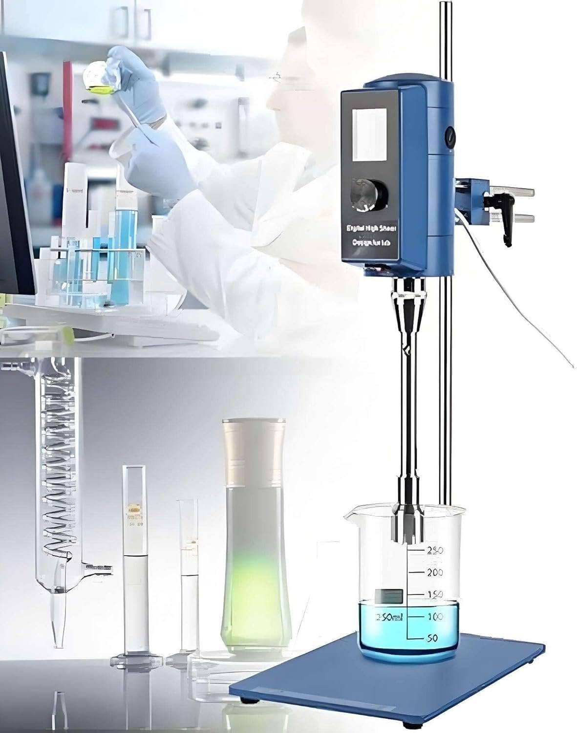Omogeneizzatore a dispersione ad alta velocità, 2000-28000RPM Emulsionante miscelatore da laboratorio, miscelatore per display digitale per industria alimentare cosmetica 12G