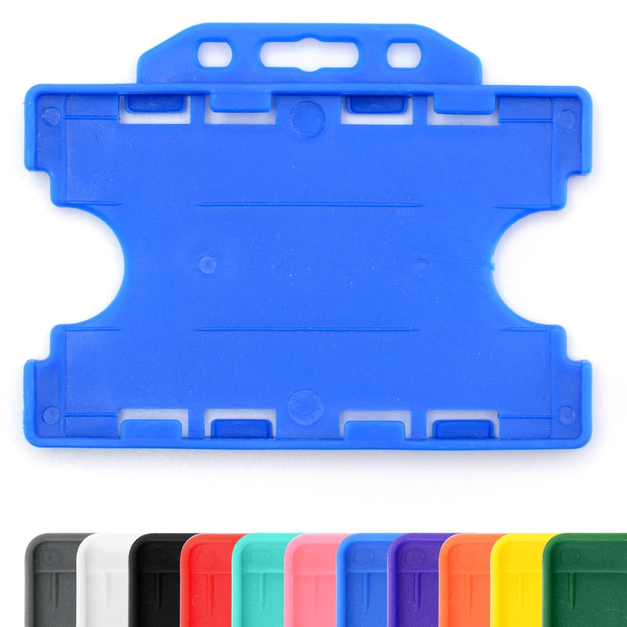 CKB LTD 10x Twin Blue Double Sided Rigid Slide in Open Faced ID Card Badge Holders Horizontal Landscape Dual Identity Plastic Pass Protector - Holds Two Cards 86mm 54mm cr80 Credit Card Sized (Blue) — image 1