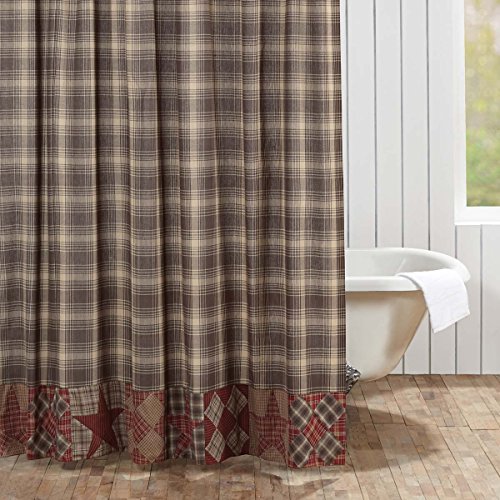 Vhc Brands Rustic & Lodge Bath-Dawson Star Brown Patchwork Shower Curtain, 72X72 #TOP16