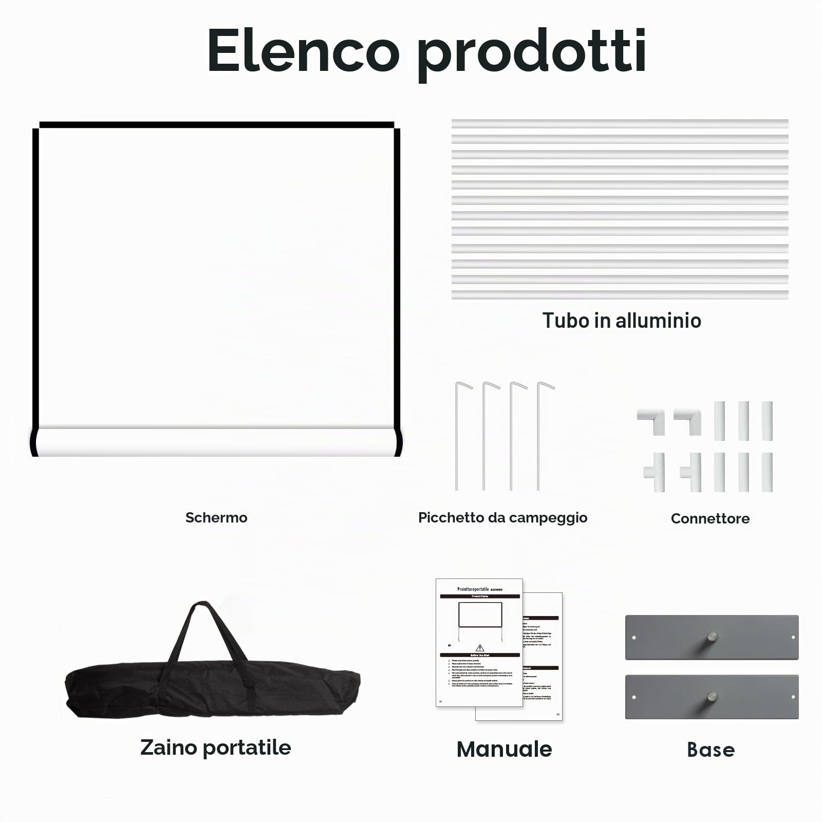 Todeco Schermo per Proiettore 100 Pollici, Portatile con Supporto, 16:9 | 4K Full HD e 3D, proiezione fronte/retro, pieghevole, lavabile, borsa inclusa, per casa, ufficio e all'aperto