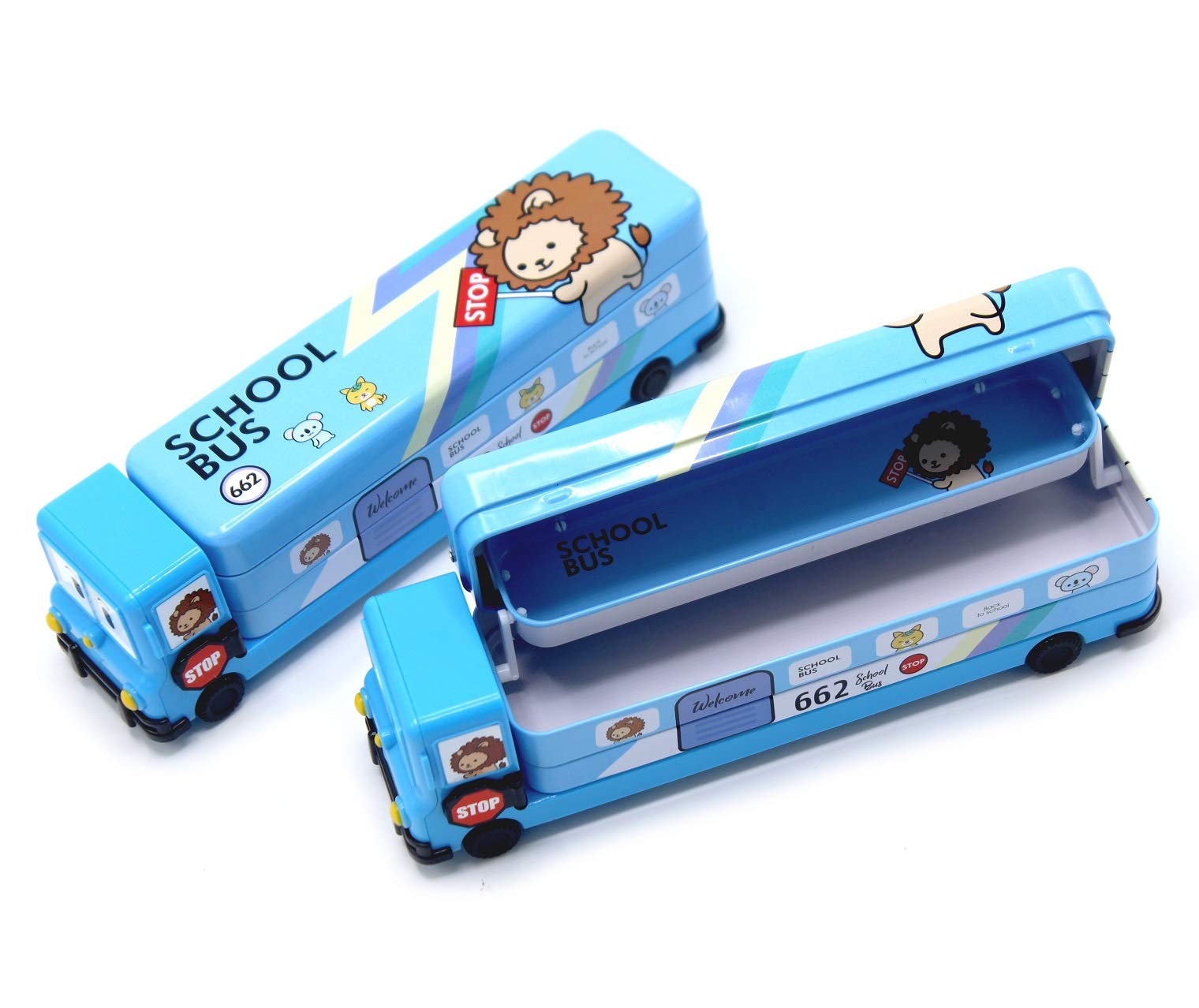 Weshopaholic 1Pcs School Bus Double Compartment Compass Box for