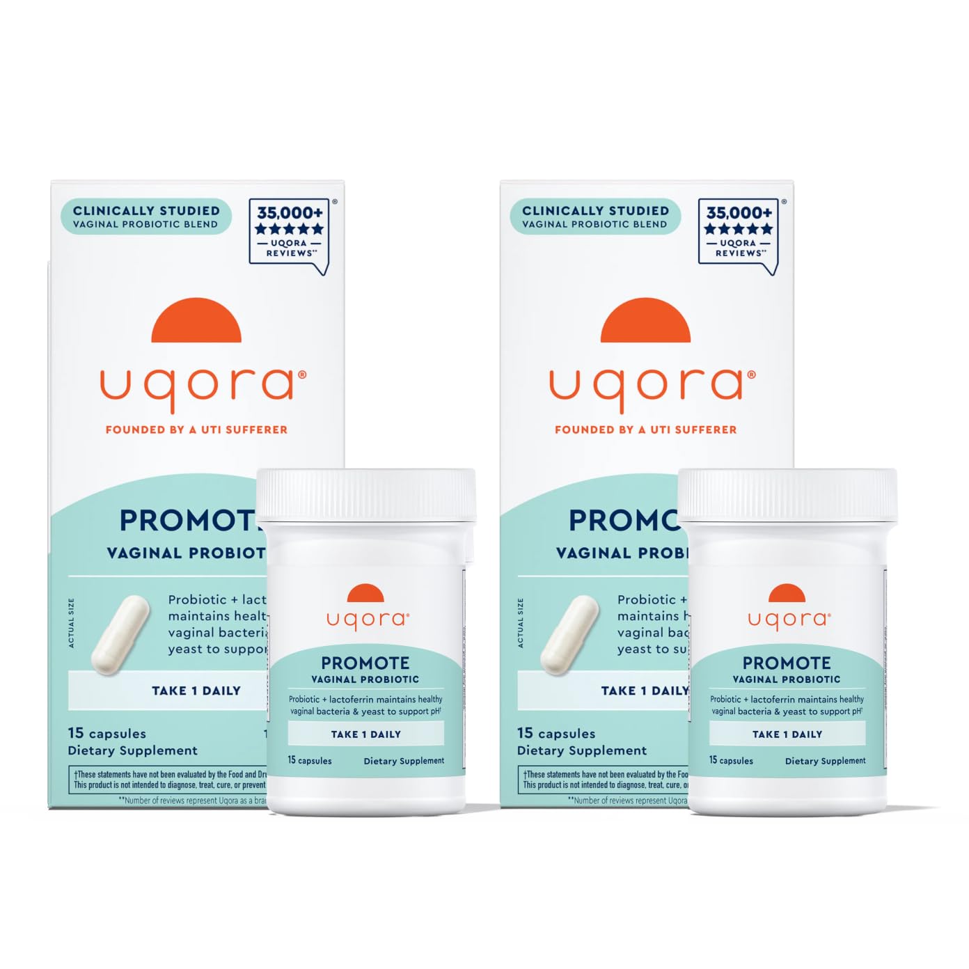 Uqora Promote Vaginal Probiotic, 30 Capsules (2 Pack) 15 Count (Pack of 2)