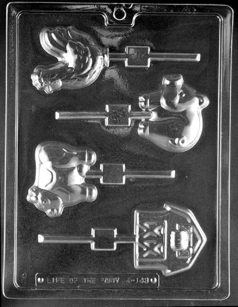 Grandmama's GoodiesK143 Farm Animal Rooster Cow Pig Barn Lollipop Chocolate Candy Soap Mold with Exclusive Molding Instructions