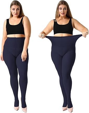 MANZI Women's 2 Pairs Plus Size Control Top Tights Ultra-Soft Panty Hose