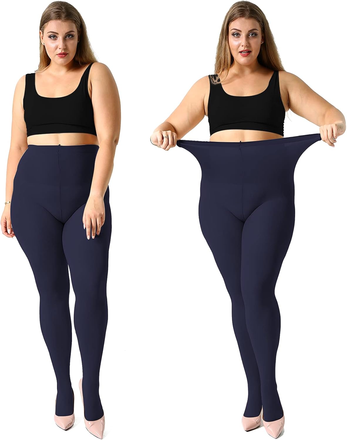 MANZI Women's 2 Pairs Plus Size Control Top Tights Ultra-Soft Panty Hose at  Women’s Clothing store