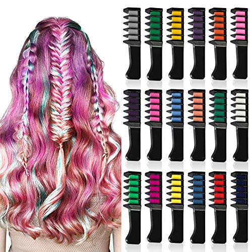 HEQUSigns 18 Pcs Hair Chalk Comb Temporary Hair Dye Hair Color Brush Hair Dye for Kids Hair Dyeing, Party, Christmas and Cosplay DIY