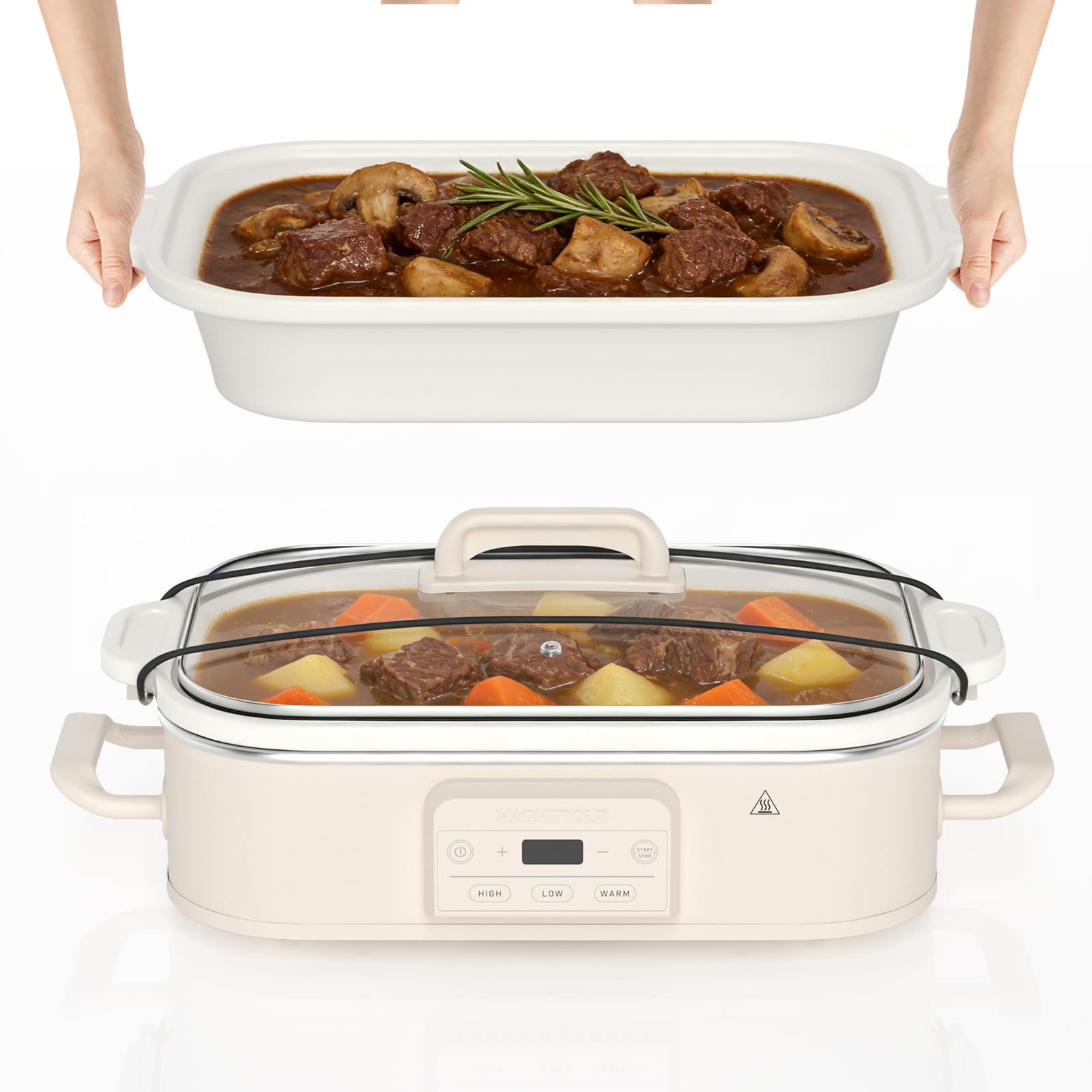 4 Quart Casserole Programmable Slow Cooker with Ceramic Baking Dish - Perfect Kitchen Small Appliance for Family Dinners, Oven Safe and Durable Bakeware for Lasagna, Roasts (Oatmeal)-image-23