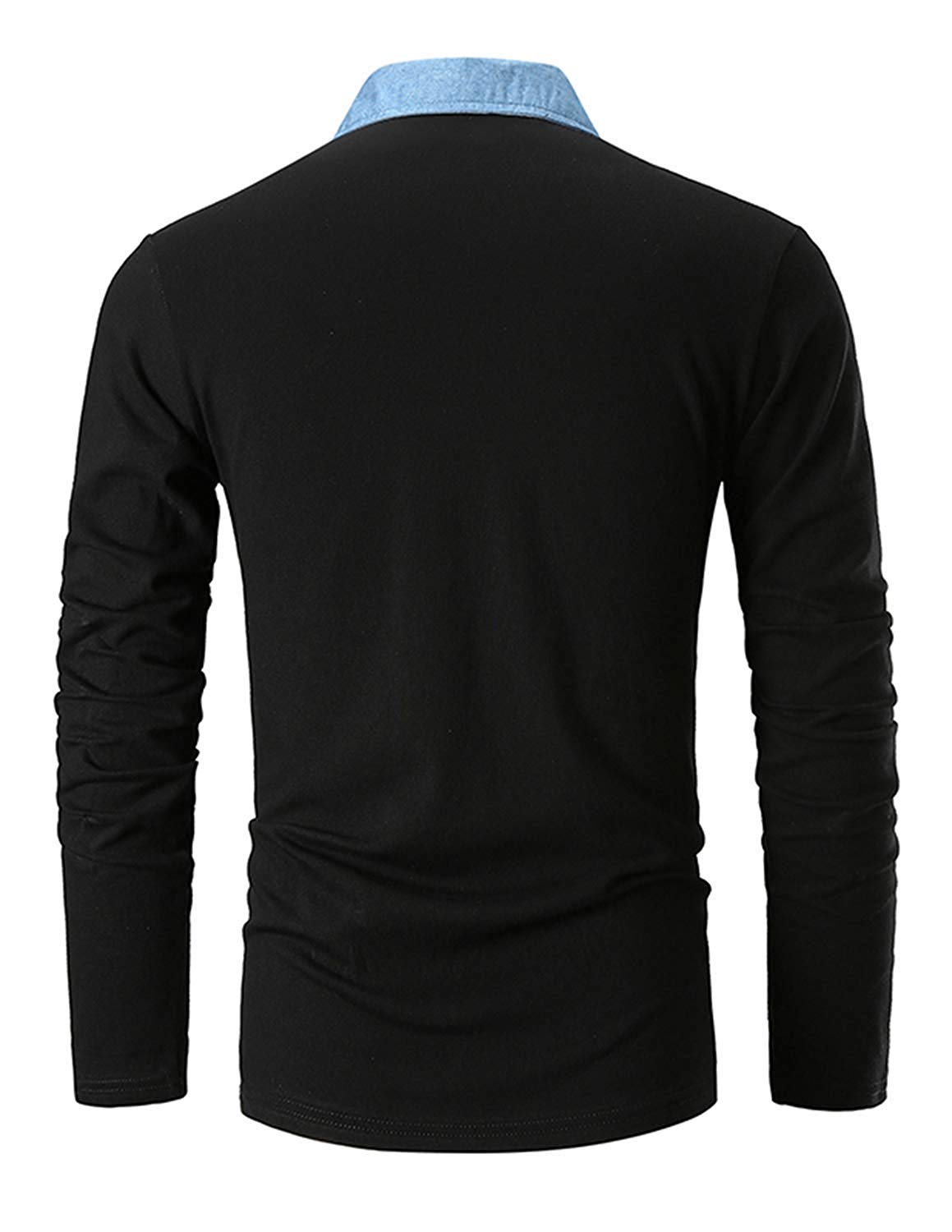 GNRSPTY Polo Manica Lunga Uomo Maglietta Denim Collare Maglia Elegante Cotone T-Shirt Golf Tennis Lavoro Camicia