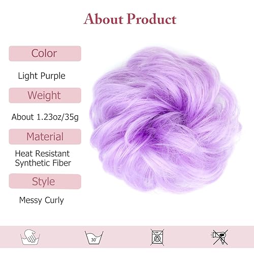 Miniatura 2 de 1 pieza de pelo desordenado de moño para mujeres y niñas, extensiones de cabello sintético rizado ondulado para cola de caballo, color negro natural