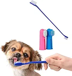 Kit Escova de Dente Longa para Cachorro Gato Pet 2 Escovas de Dedo Cor Sortida Higiene e Saúde Bucal