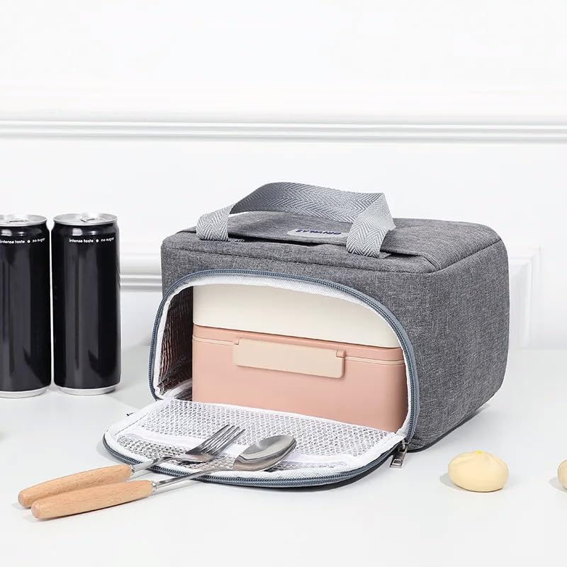 Image of NFI essentials Insulated Lunch Bag for Men Women Large Tiffin Carry Bag Travel Lunch Box Organizer for Office, School, College, Leak-Proof Lunch Cooler Bag (Grey)