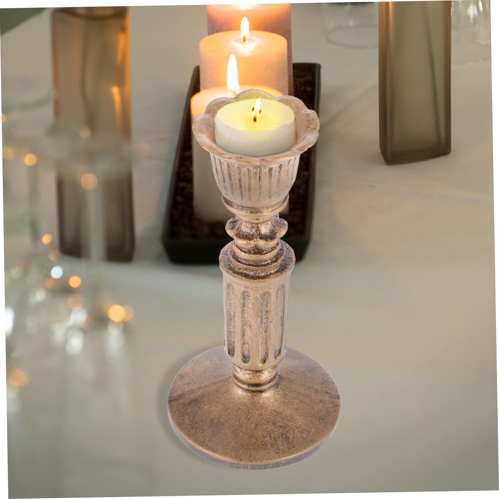 ABOOFAN 3 STK Leuchter Dekoration Teelicht Flamme Hochzeitsdeko Gold Spitzkerzen Kerzen Stecken Kerze Für Den Hochzeitstag Schmücken Retro Große Kerzenhalter Gedenkkerze Party Laterne Harz