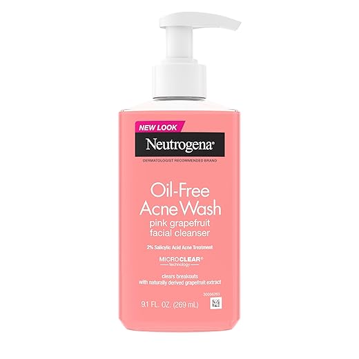 Neutrogena Oil-Free Salicylic Acid Pink Grapefruit Pore Cleansing Acne Wash and Facial Cleanser with Vitamin C, 9.1 fl. oz