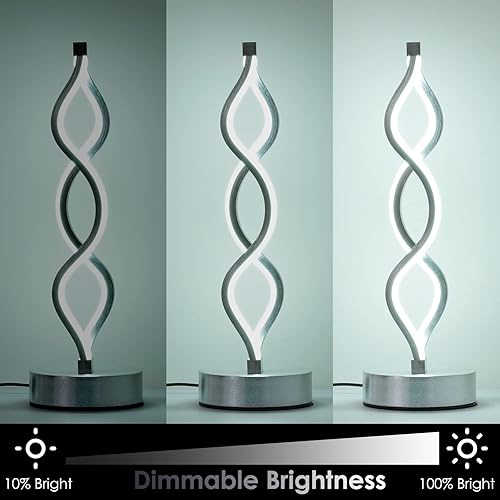 Miniatura 6 de NUÜR Infinity - Lámpara de mesa LED en espiral plateada, lámpara de noche metálica regulable con controlador táctil, temperatura de 3 colores, 15.8