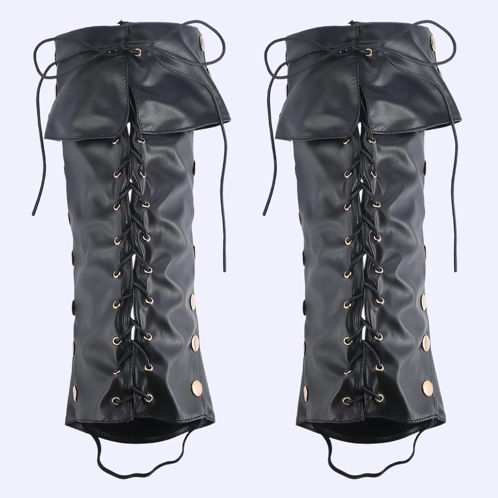 GORGECRAFT 2Pcs Medieval Boot Covers Black PU Leather Leg Guards Faux Leather Pirate Boots Wraps Vintage Renaissance Knight Leg Gaiters Costume Accessories for Halloween Carnival Warrior Cosplay