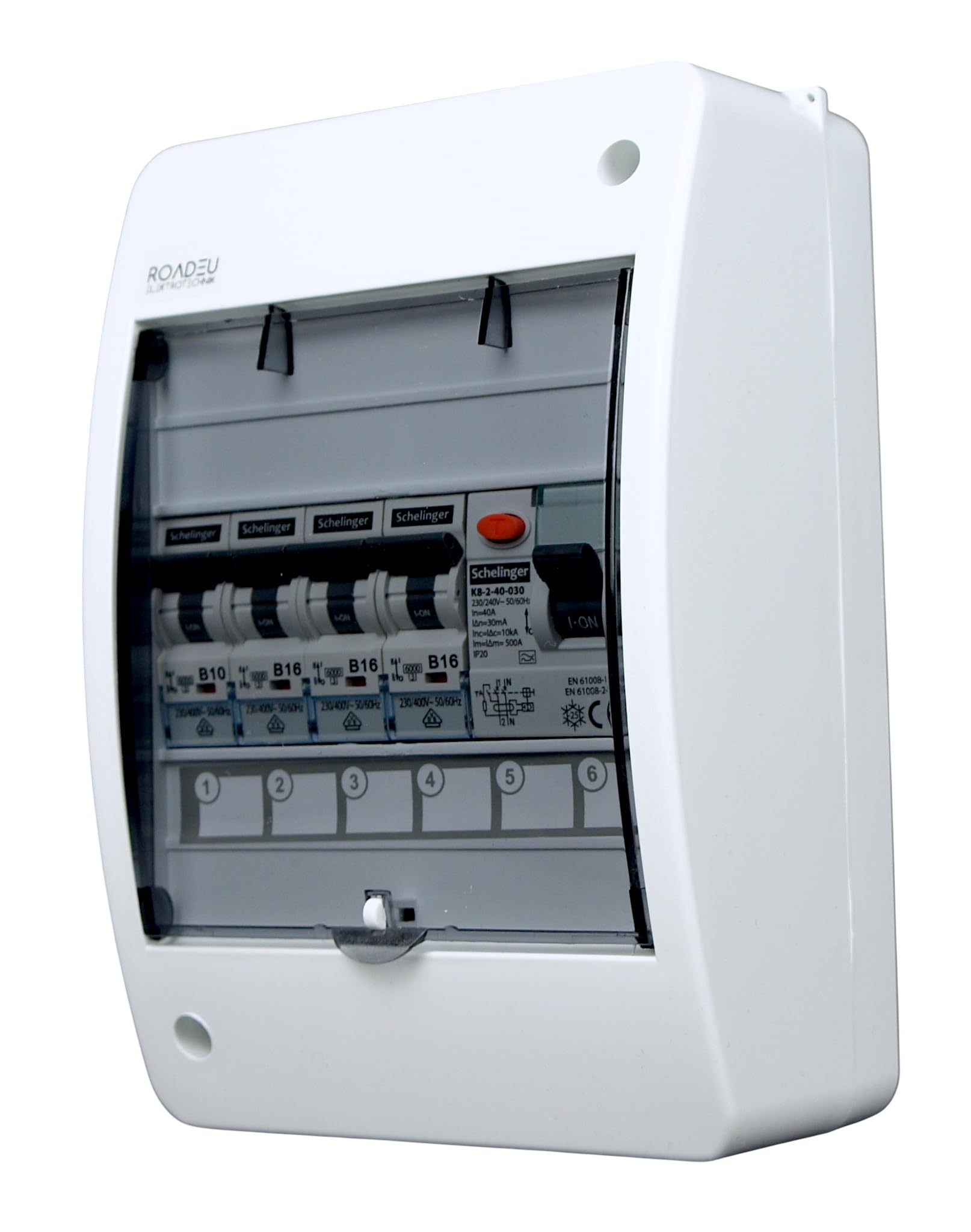 RoadEu - Caja cuadro electrico con interruptor diferencial 40A 2P tipo A/AC y Disyuntor LS 3x B16A, B10A, Caja de fusibles Ideal para talleres, cobertizos o jardines.