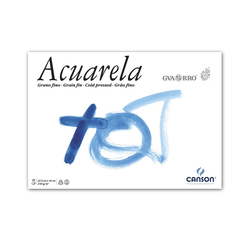 Canson Guarro Acuarela - Blocco di carta acquerello, grana fine, 240 g, 20 fogli, 32,5 x 46 cm, colore: Bianco