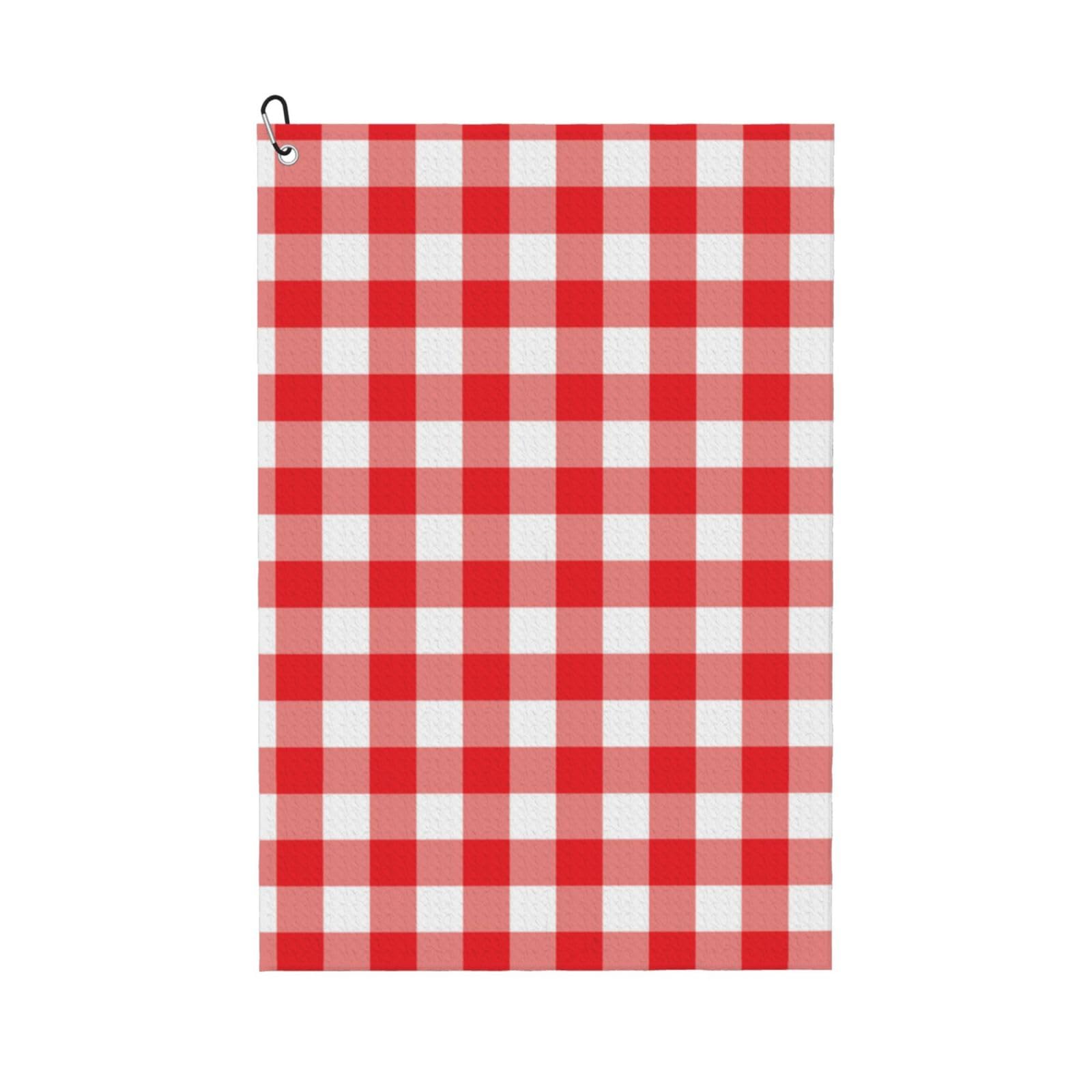 Hnnkloy Checkered Geometric Red And White Squares, 16x24 in Portable Waffle Golf Towels with Carabiner Clip for Golf Bag