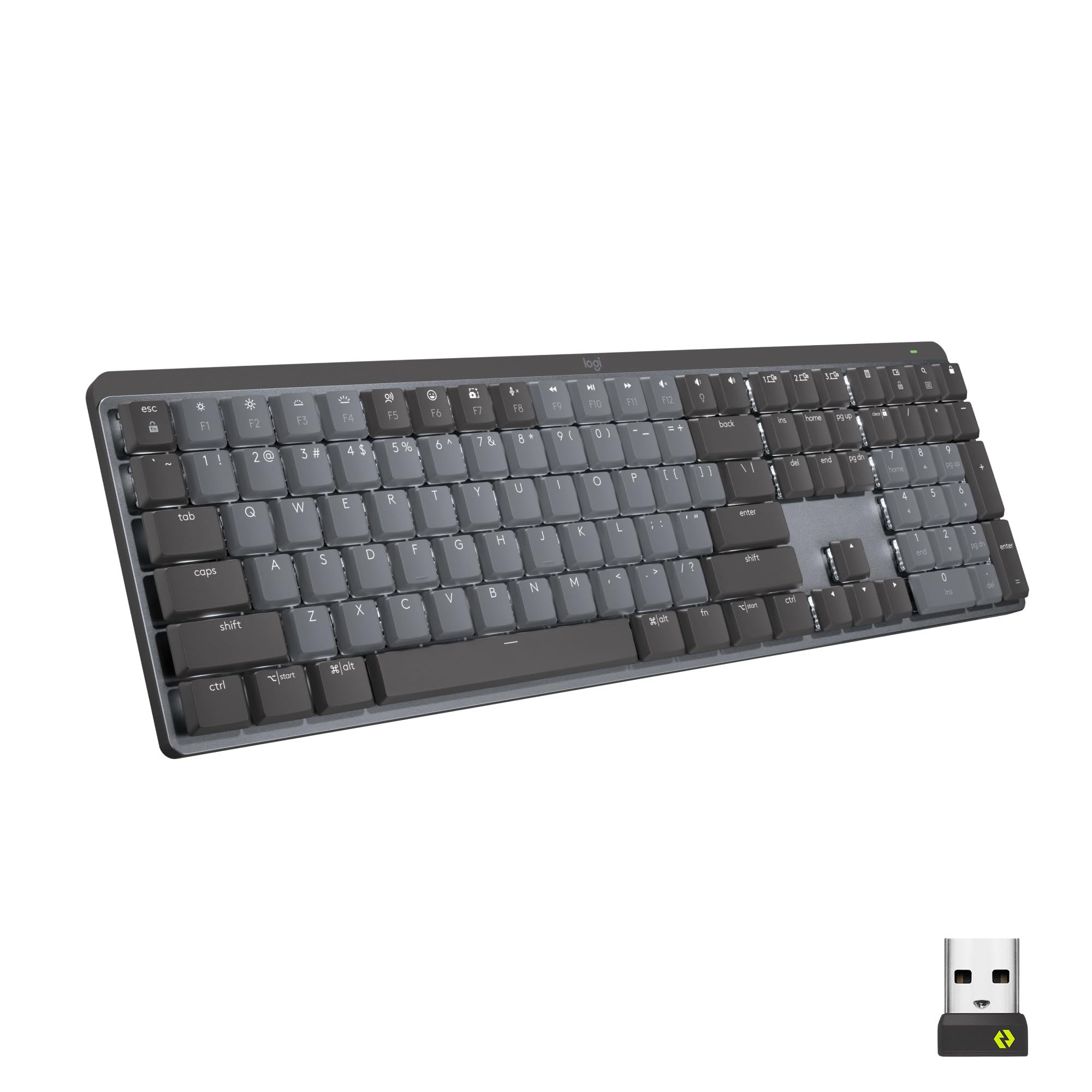 Logitech MX Mechanical Wireless Illuminated Keyboard, Clicky Switches, Backlit, Bluetooth, USB-C, macOS, Windows, Linux, iOS, Android, Metal, QWERTY US International Layout - Grey