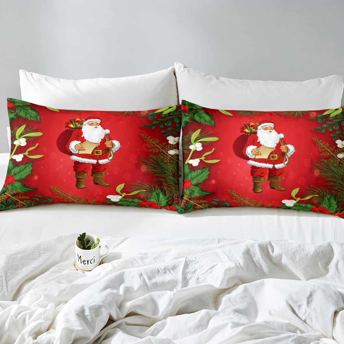 Father Christmas Set di Biancheria da Letto, Trapunta Copripiumino e