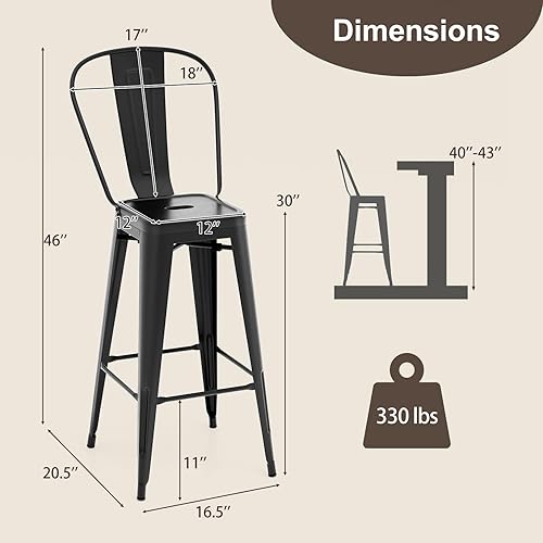 Miniatura 3 de GOFLAME Sillas laterales de comedor de metal de 30 pulgadas con respaldo extraíble y pies antideslizantes, silla industrial apilable para cafetería,